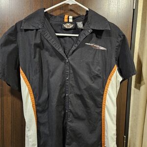 Harley-Davidson Black and Orange Button Down Shirt
